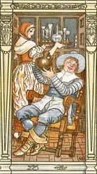 Homme joyeux brandissant une bouteille en cuir, de la chanson 